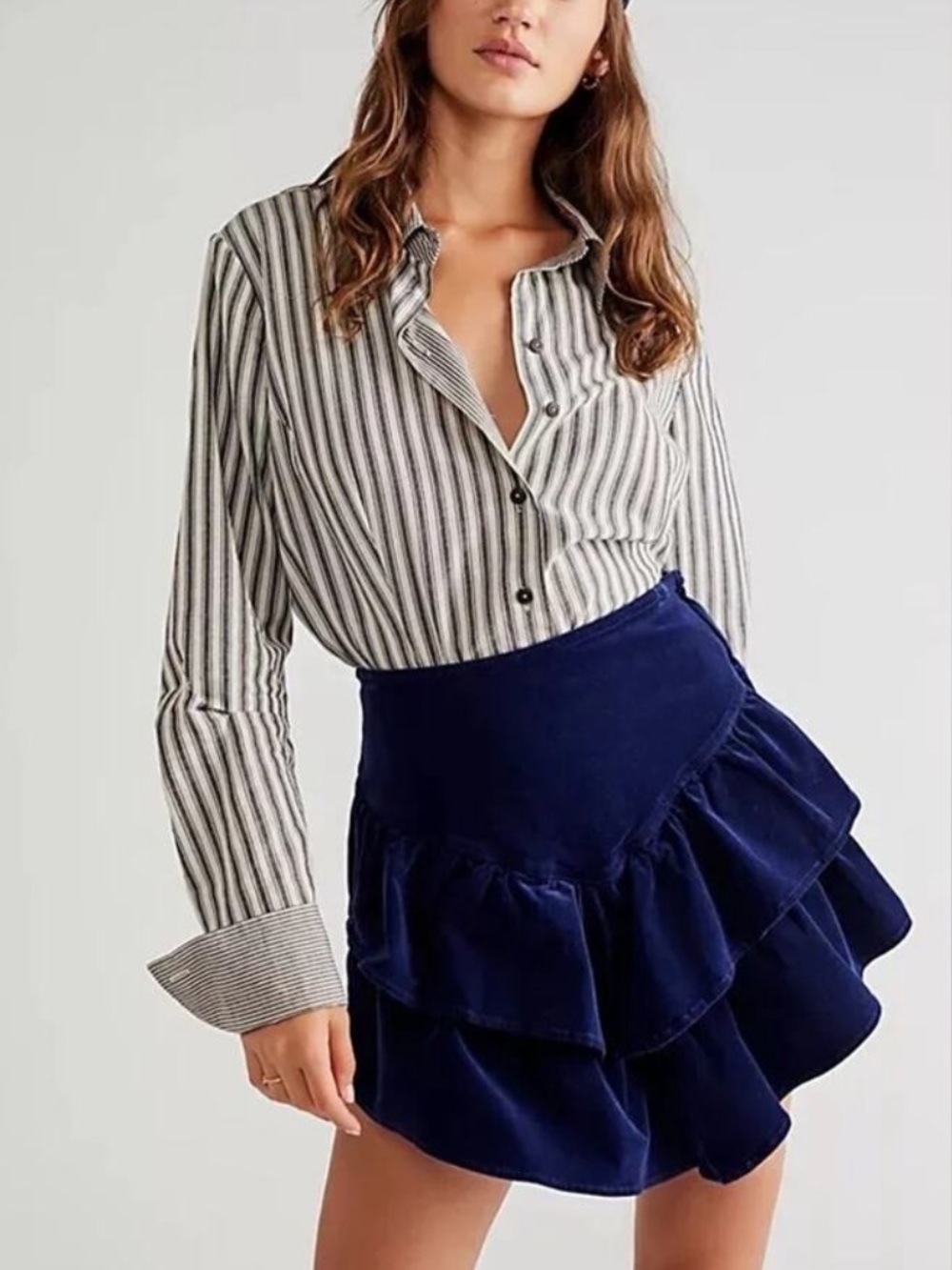 MOTHER The Ruffle Mini Skirt Blueprint Navy Blue Size 29